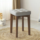 Modern Square Wood Office Stool Beige Upholstered Seat Image - 11