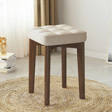 Modern Square Wood Office Stool Beige Upholstered Seat Image - 13