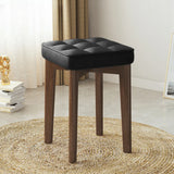 Modern Square Wood Office Stool Beige Upholstered Seat Image - 16