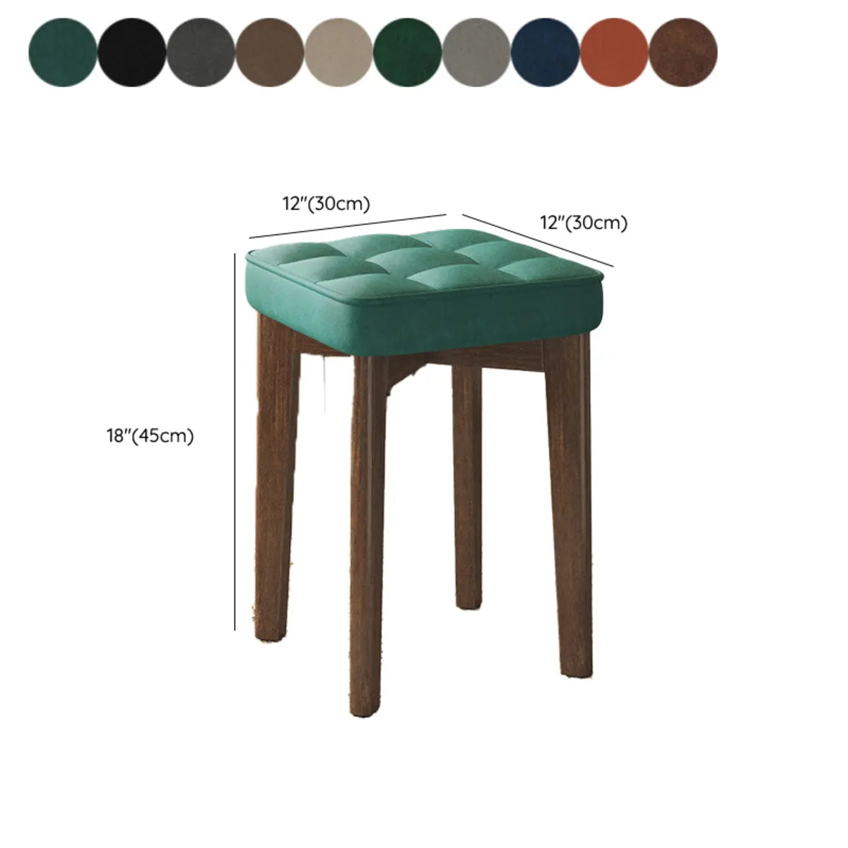 Modern Square Wood Office Stool Beige Upholstered Seat 