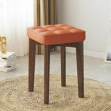 Modern Square Wood Office Stool Beige Upholstered Seat Image - 4