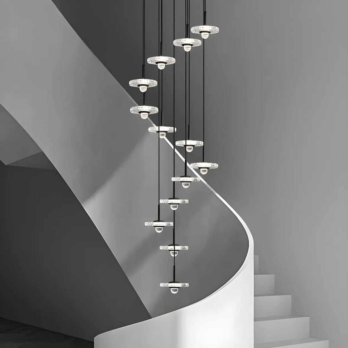 Modern Staircase Clear Acrylic Spiral LED Pendant Light Image - 1