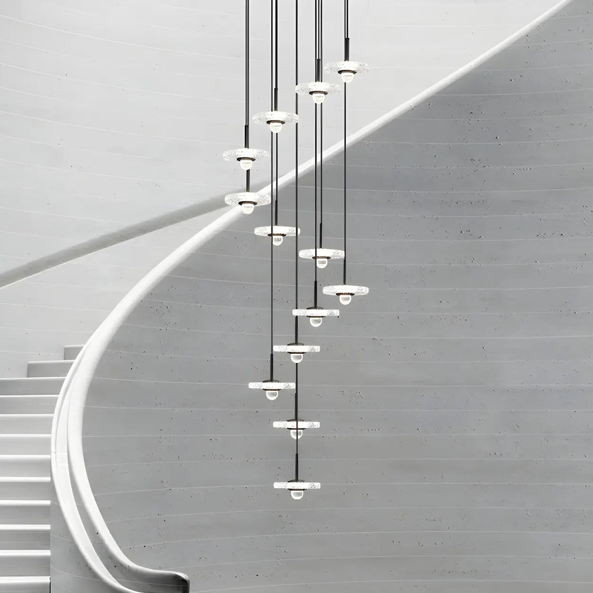 Modern Staircase Clear Acrylic Spiral LED Pendant Light Image - 8