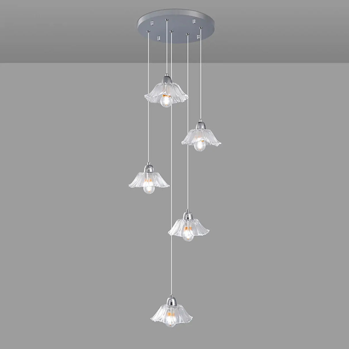 Modern Stairwell Clear Glass Flower Cluster Pendant Lights Image - 12