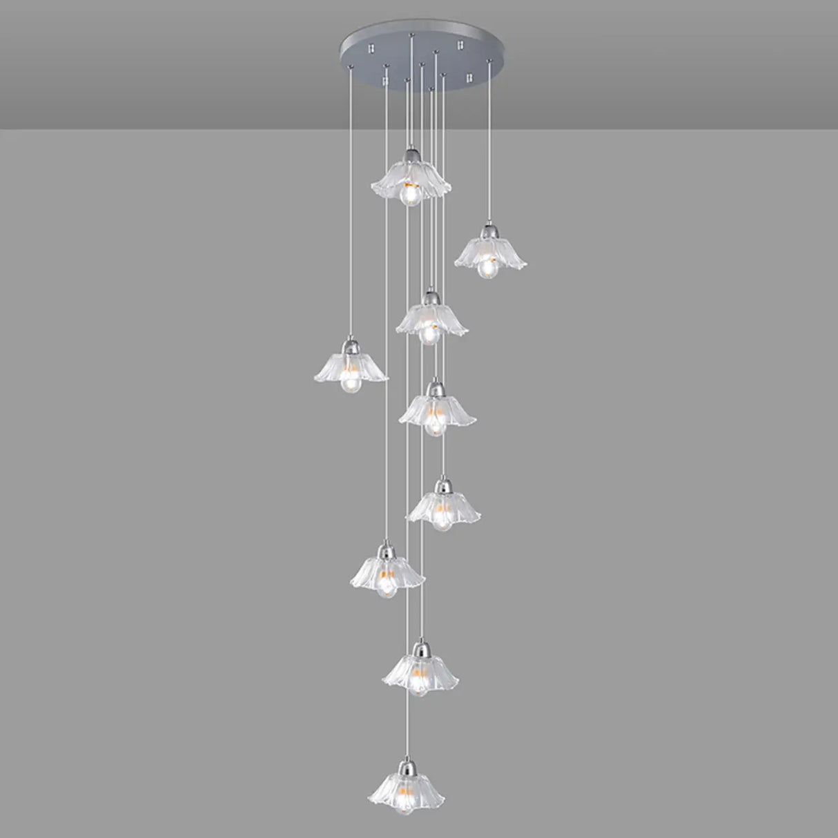 Modern Stairwell Clear Glass Flower Cluster Pendant Lights Image - 13