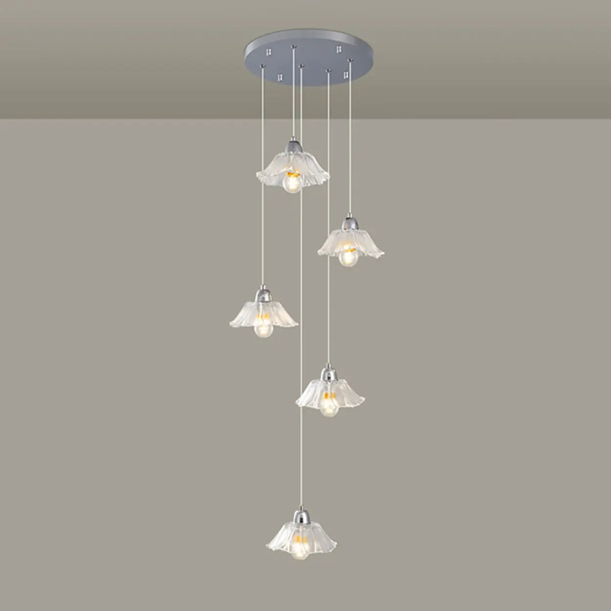 Modern Stairwell Clear Glass Flower Cluster Pendant Lights Image - 4