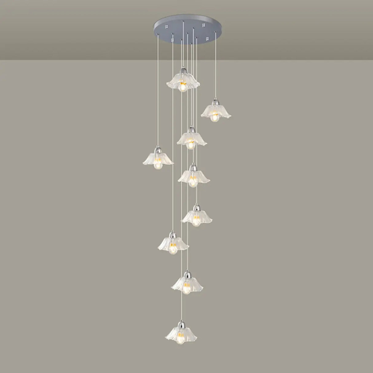 Modern Stairwell Clear Glass Flower Cluster Pendant Lights Image - 5