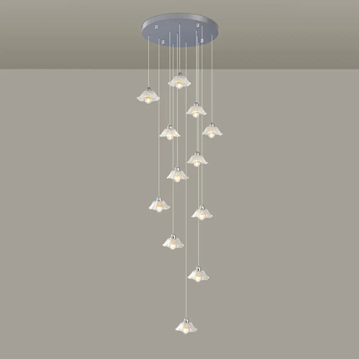 Modern Stairwell Clear Glass Flower Cluster Pendant Lights Image - 8