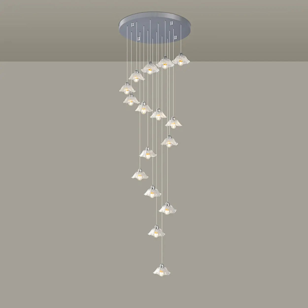 Modern Stairwell Clear Glass Flower Cluster Pendant Lights Image - 9