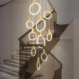 Modern Stairwell Gold Acrylic Ring LED Pendant Light Image - 1