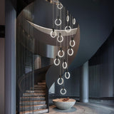 Modern Stairwell Gold Acrylic Ring LED Pendant Light Image - 4