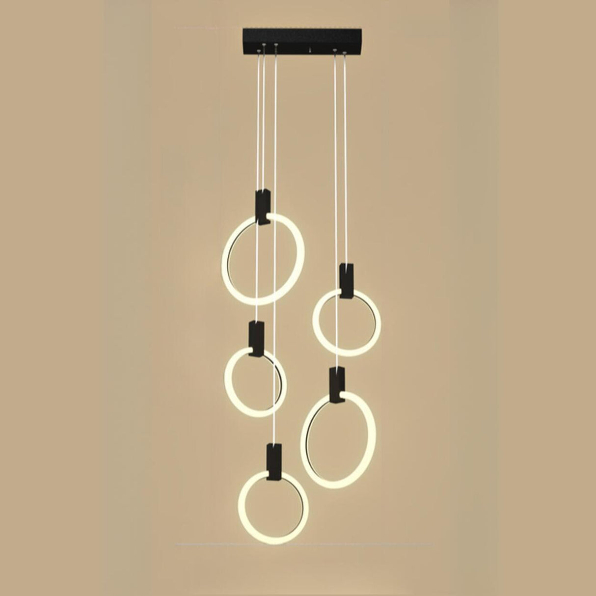 Modern Stairwell Gold Acrylic Ring LED Pendant Light Image - 7