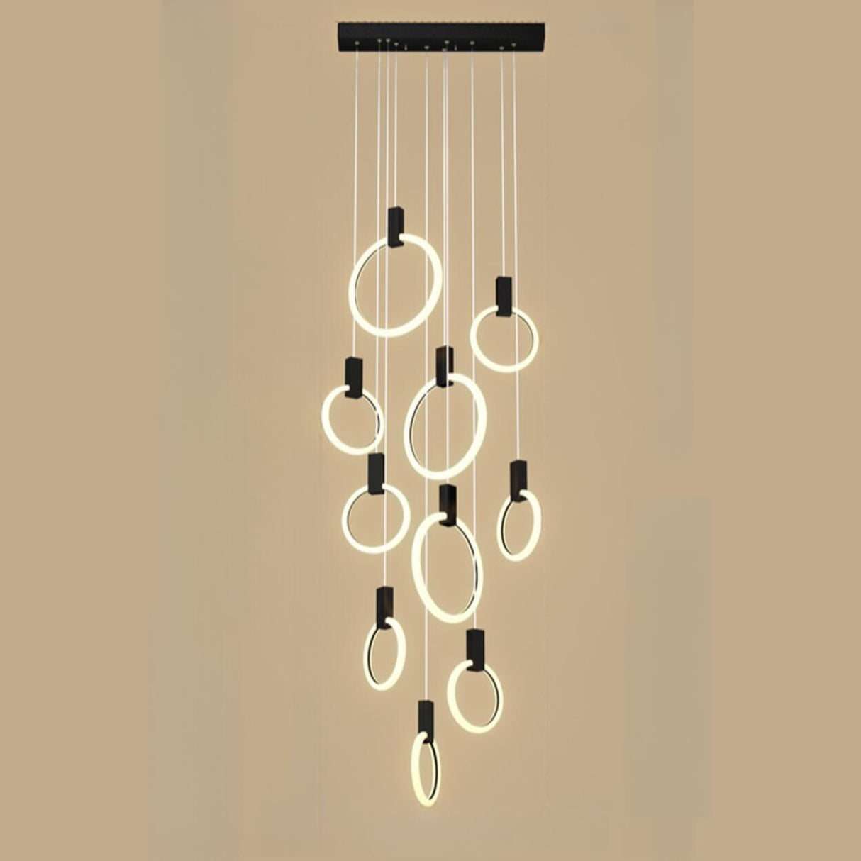 Modern Stairwell Gold Acrylic Ring LED Pendant Light Image - 9