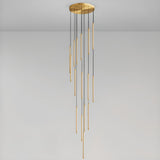 Modern Stairwell Linear LED Gold Strip Pendant Light Image - 17