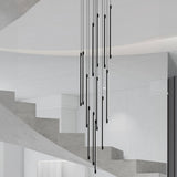 Modern Stairwell Linear LED Gold Strip Pendant Light Image - 5