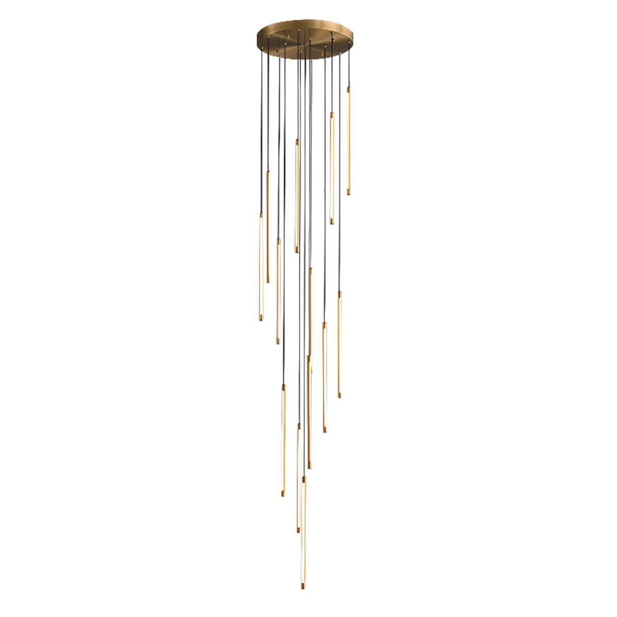 Modern Stairwell Linear LED Gold Strip Pendant Light Image - 6