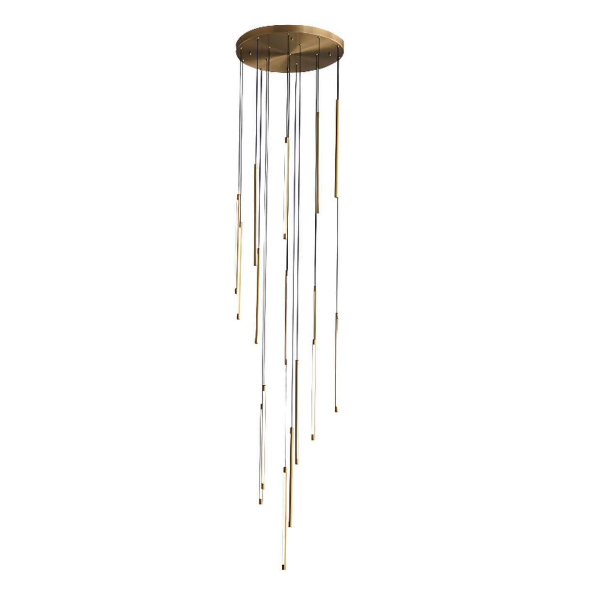 Modern Stairwell Linear LED Gold Strip Pendant Light Image - 7