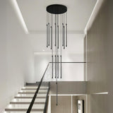 Modern Stairwell Linear LED Gold Strip Pendant Light Image - 8