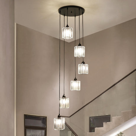 Modern Stairwell Rectangle Crystal Spiral Pendant Light Image - 1