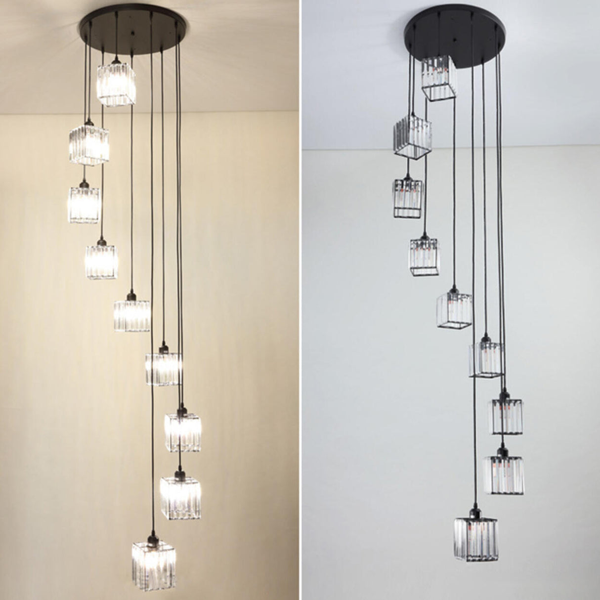 Modern Stairwell Rectangle Crystal Spiral Pendant Light Image - 16