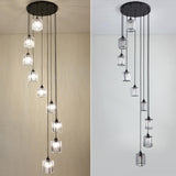 Modern Stairwell Rectangle Crystal Spiral Pendant Light Image - 17