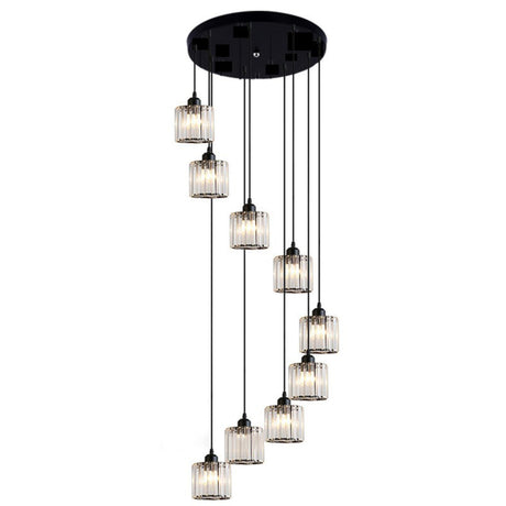 Modern Stairwell Rectangle Crystal Spiral Pendant Light Image - 2