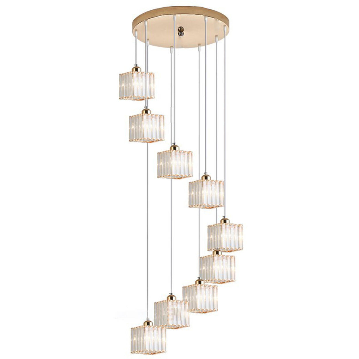 Modern Stairwell Rectangle Crystal Spiral Pendant Light Image - 20