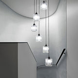 Modern Stairwell Rectangle Crystal Spiral Pendant Light Image - 4