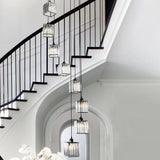 Modern Stairwell Rectangle Crystal Spiral Pendant Light Image - 5