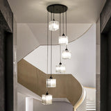 Modern Stairwell Rectangle Crystal Spiral Pendant Light Image - 7