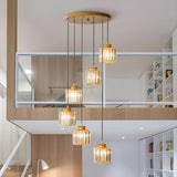 Modern Stairwell Spiral Clear Crystal Cylinder Pendant Light Image - 1