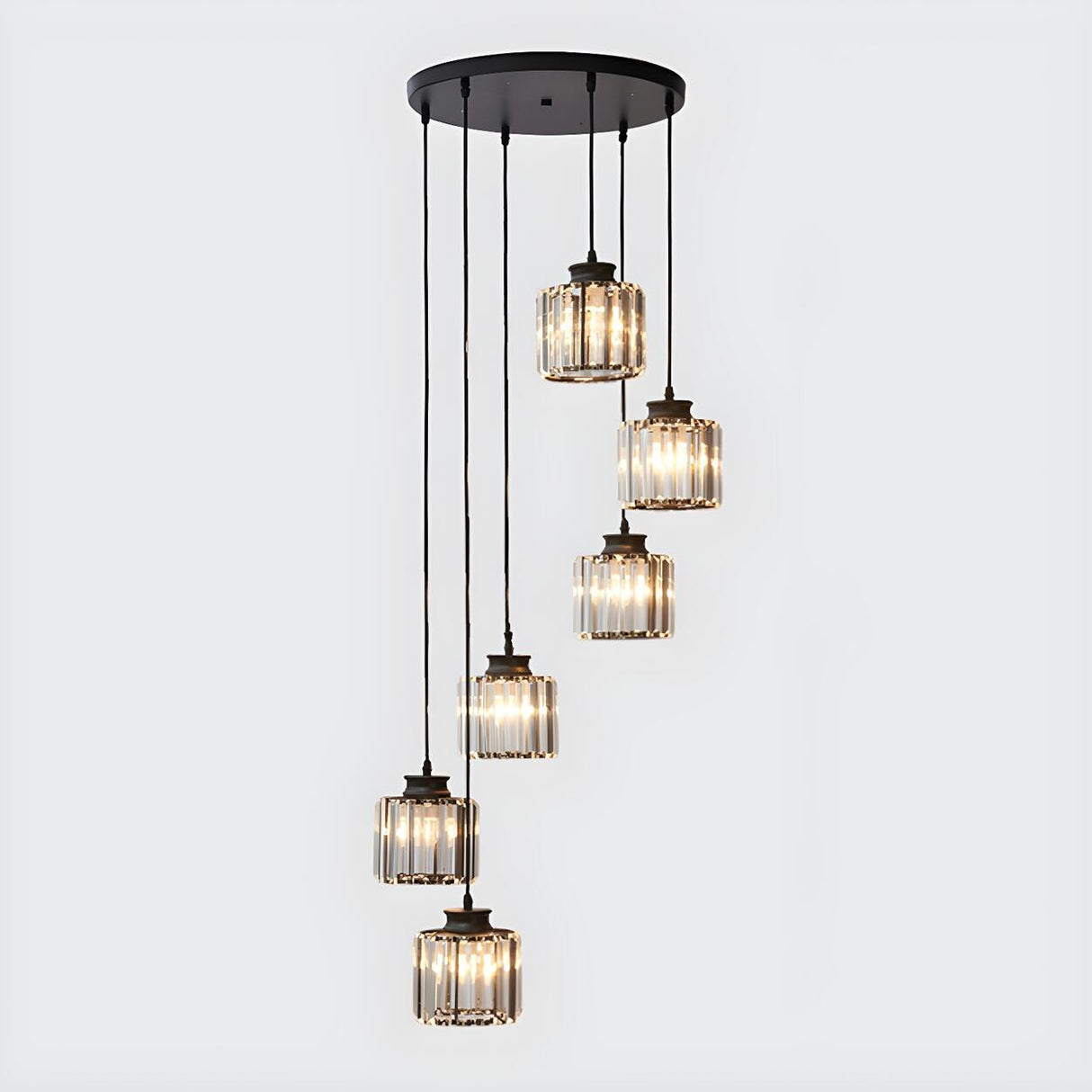 Modern Stairwell Spiral Clear Crystal Cylinder Pendant Light Image - 7