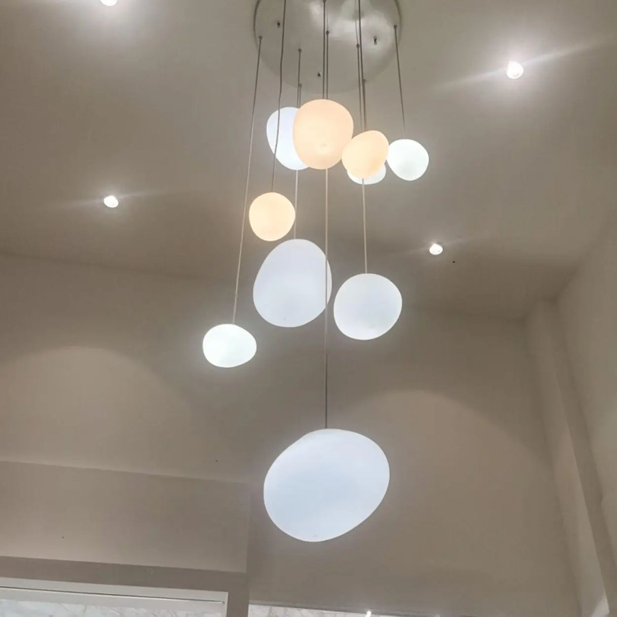 Modern Stairwell White Globe Cluster Pendant Light Image - 16