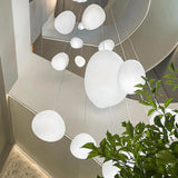 Modern Stairwell White Globe Cluster Pendant Light Image - 4