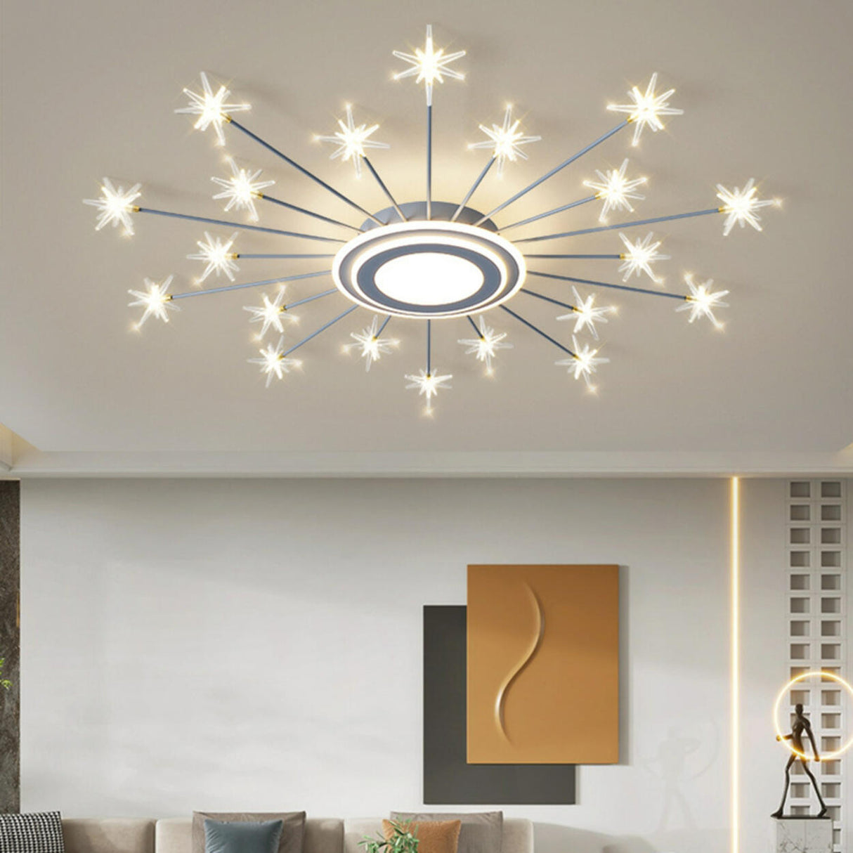 Modern Starburst Grey Flush Mount Light Living Room Image - 1