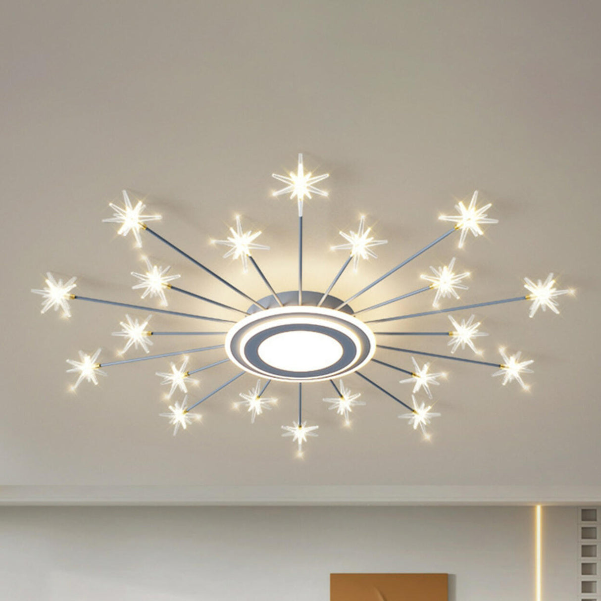 Modern Starburst Grey Flush Mount Light Living Room Image - 21