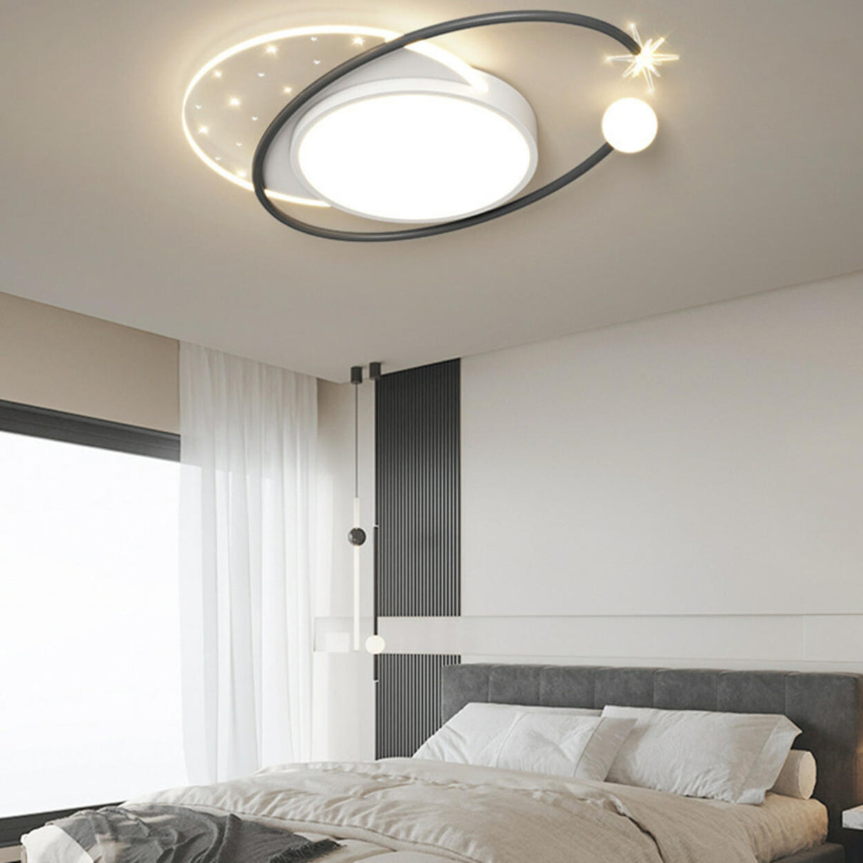 Modern Starburst Grey Flush Mount Light Living Room Image - 28