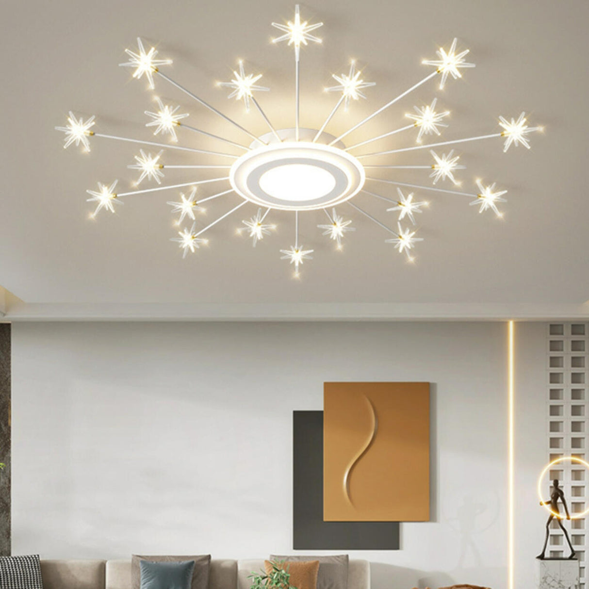 Modern Starburst Grey Flush Mount Light Living Room Image - 6