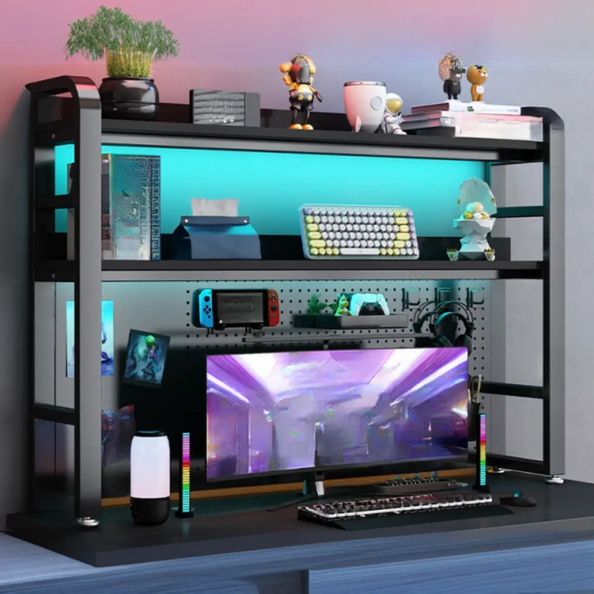 Modern Steel Gaming Desk Organizer Storage Bookcase Image - 4