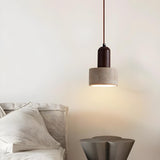 Modern Stone Concrete Cylinder Wood Pendant Light Bedroom Image - 1