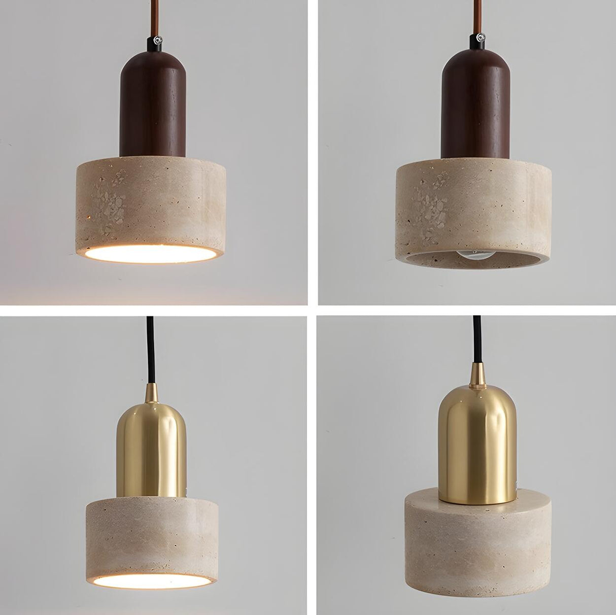 Modern Stone Concrete Cylinder Wood Pendant Light Bedroom Image - 7