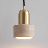 Modern Stone Concrete Cylinder Wood Pendant Light Bedroom Image - 8