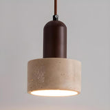 Modern Stone Concrete Cylinder Wood Pendant Light Bedroom Image - 9