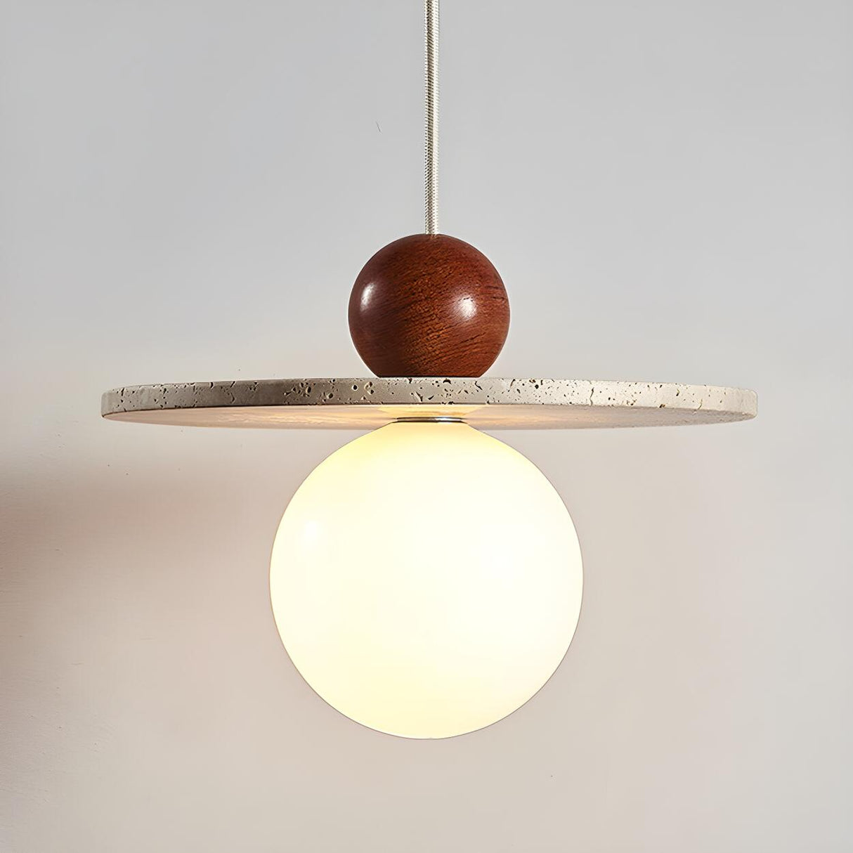 Modern Stone Disc White Glass Globe Pendant Light Image - 1