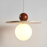 Modern Stone Disc White Glass Globe Pendant Light Image - 1