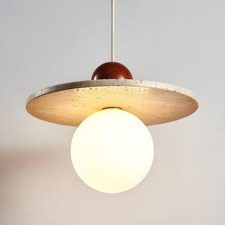 Modern Stone Disc White Glass Globe Pendant Light Image - 2