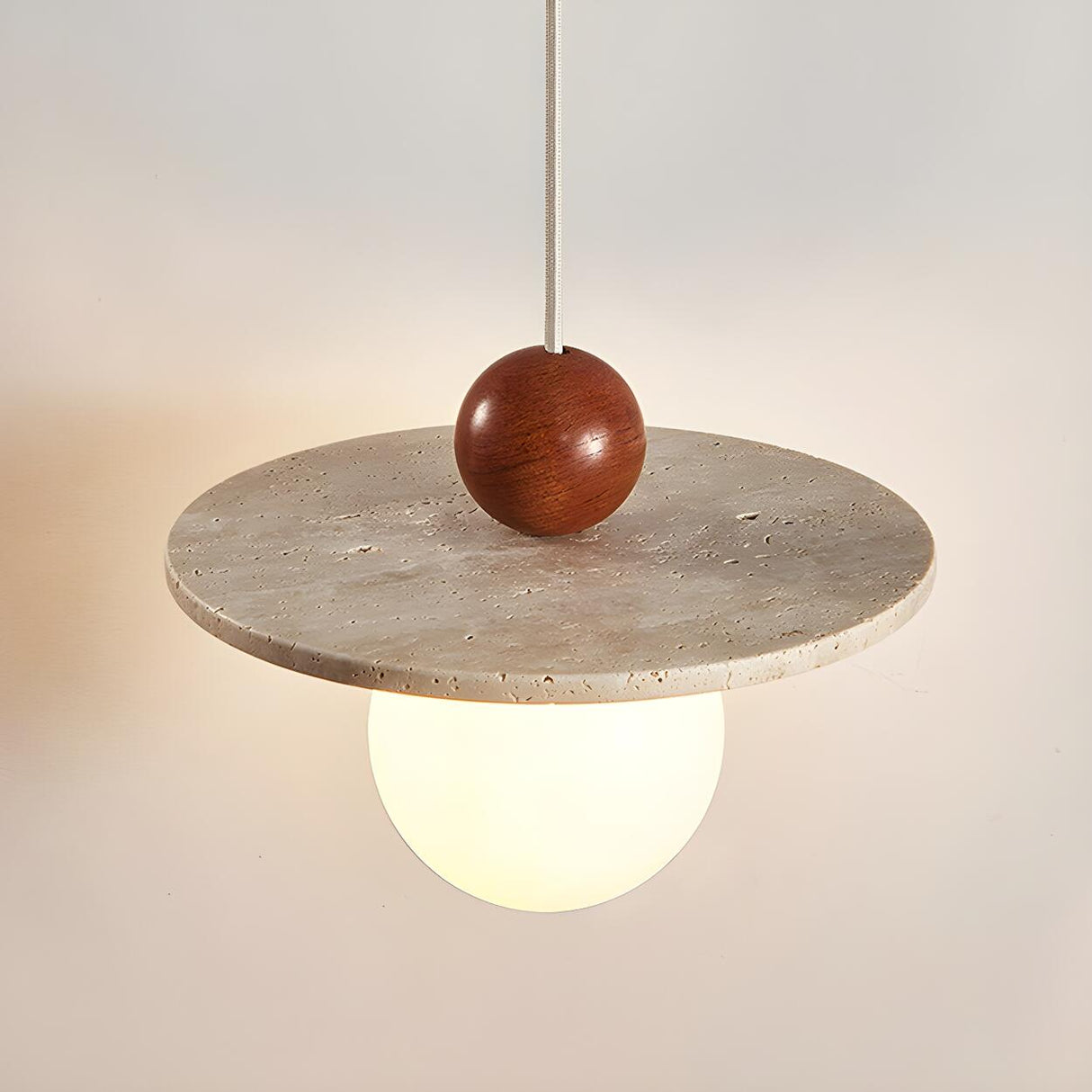 Modern Stone Disc White Glass Globe Pendant Light Image - 3