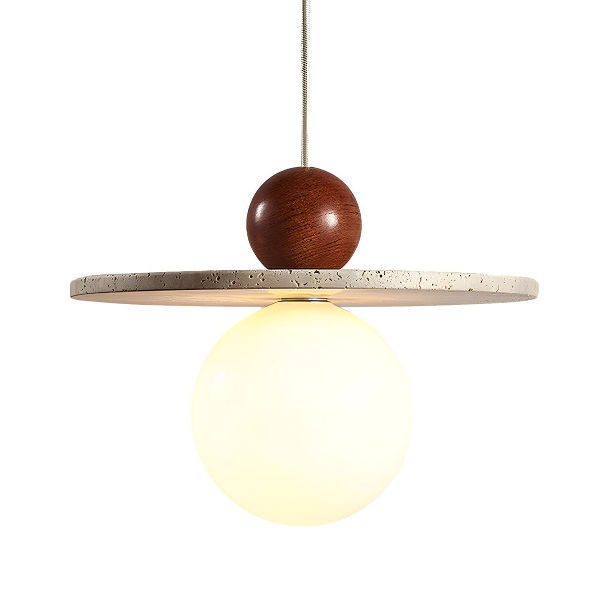 Modern Stone Disc White Glass Globe Pendant Light Image - 5