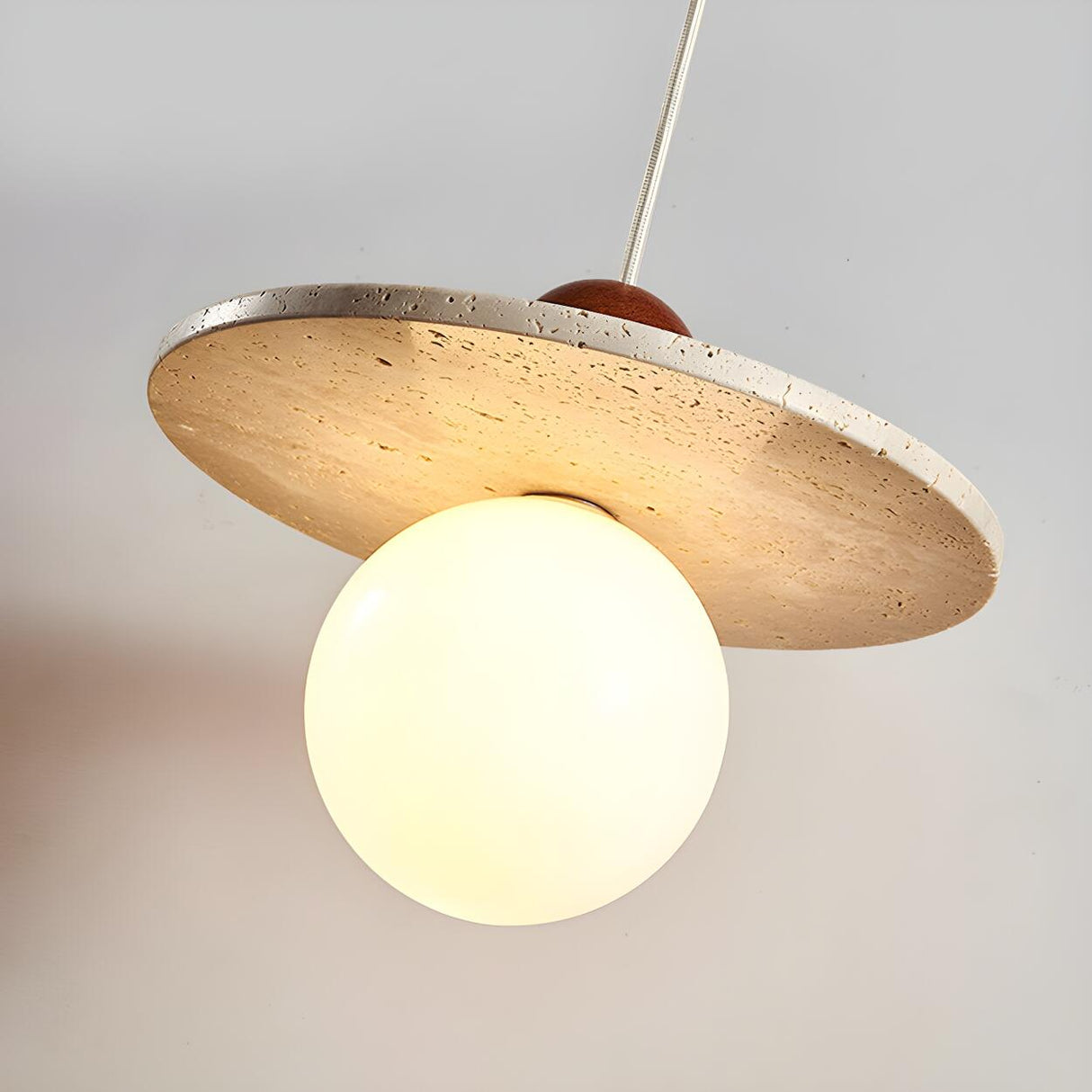 Modern Stone Disc White Glass Globe Pendant Light Image - 8