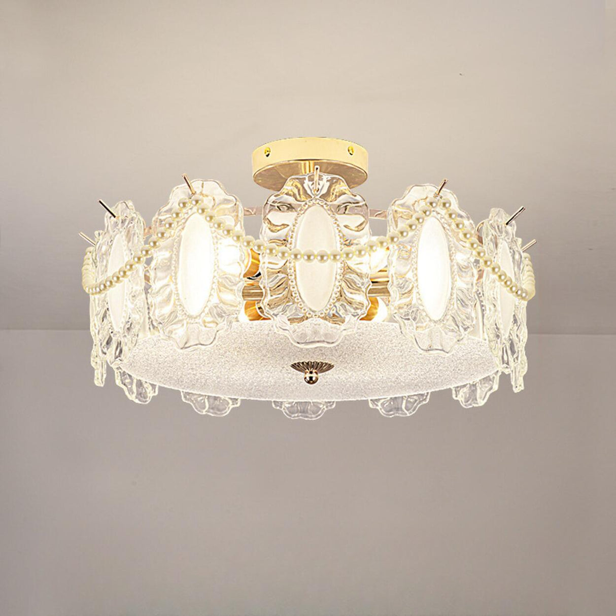 Modern Style Shell-Shaped Flush Mount Light  Pearl Accents Image - 10